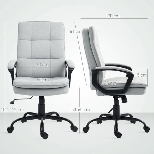 HOMCOM Linen-Look Double-Padded Office Chair - Grey Wise Galleria