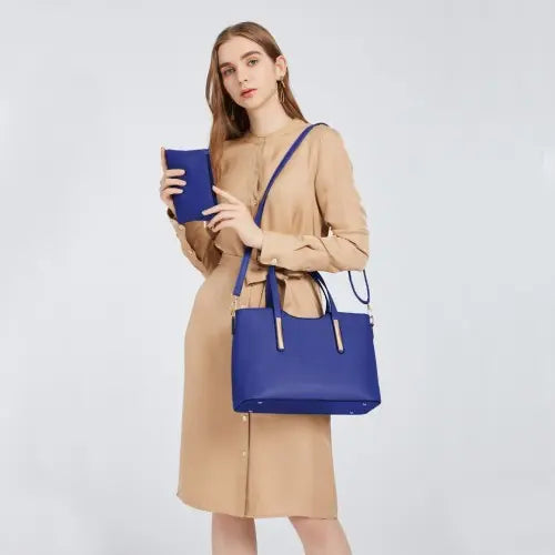 S1719 - Miss Lulu Pu Leather Handbag & Purse - Navy Blue Pirate