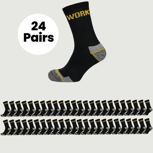 Sock Stack Mens Heavy Duty Work Socks 24 Pairs Cushion Sole Reinforced Toe And Heel Black Boot Socks EU 39-45 UK 6-11 For Construction And Outdoor Use Sock Stack