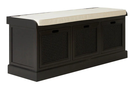 Heritage Black Three Drawer Storage Bench with Cushion Orsina