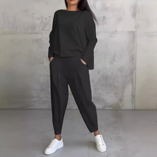 Women's Irregular Suit Long-sleeved Round Neck Top And Loose Harem Pants With Pockets Ins Fashion Trousers Set Women's Clothing Michan Direct