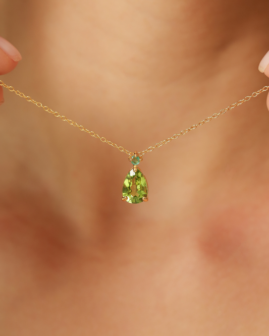 Emerald & Peridot Pear Cut Pendant Necklace in 18k Gold Vermeil
