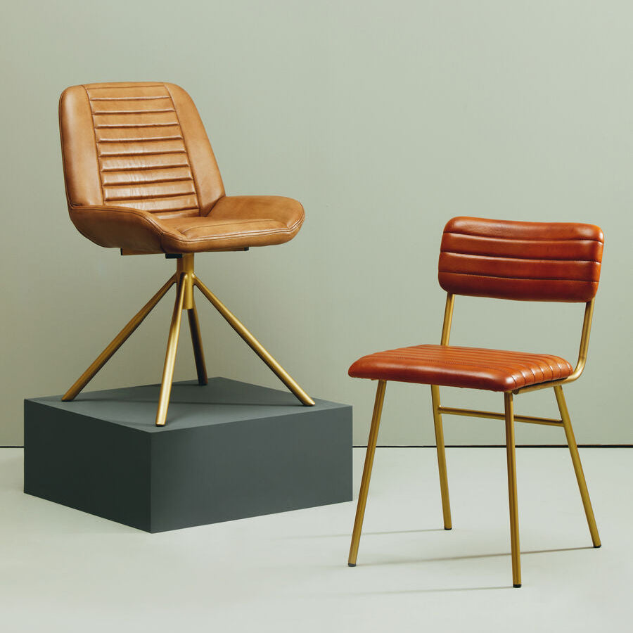 Buffalo Brown Leather Chair with Gold Finish Legs