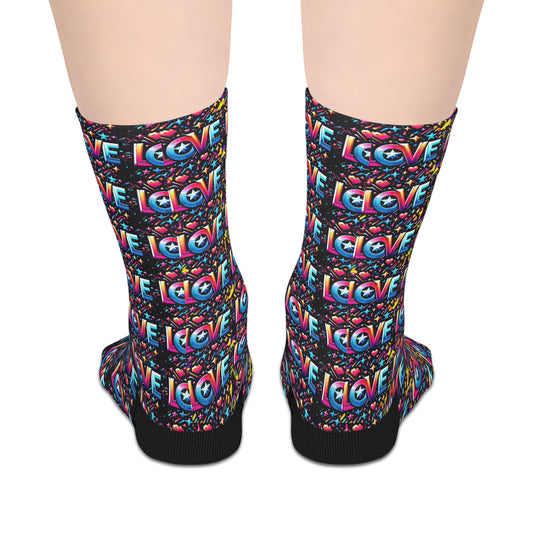 One Love Colorful Love Pattern Mid-Length Socks - Fun & Playful Gift for Any Occasion