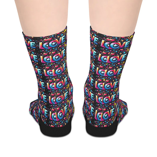 One Love Colorful Love Pattern Mid-Length Socks - Fun & Playful Gift for Any Occasion Printify