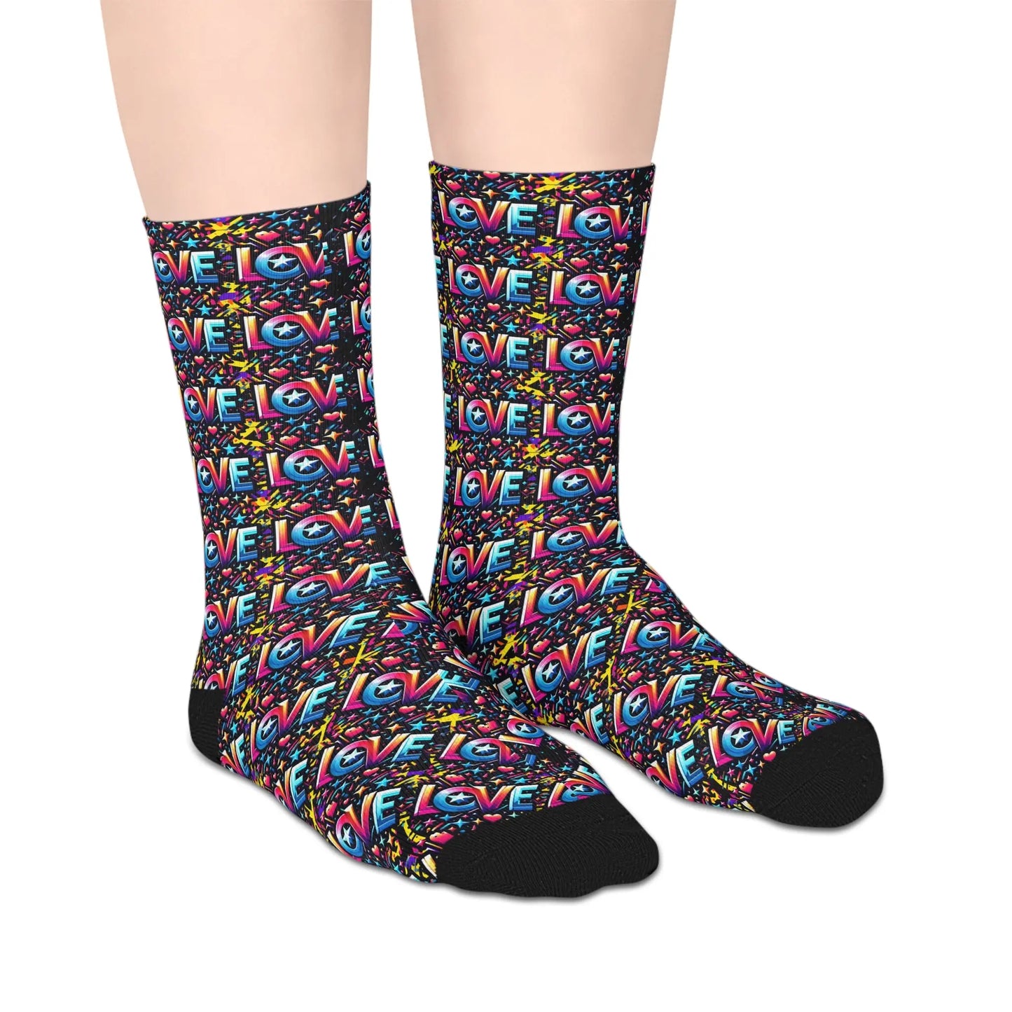 One Love Colorful Love Pattern Mid-Length Socks - Fun & Playful Gift for Any Occasion Printify