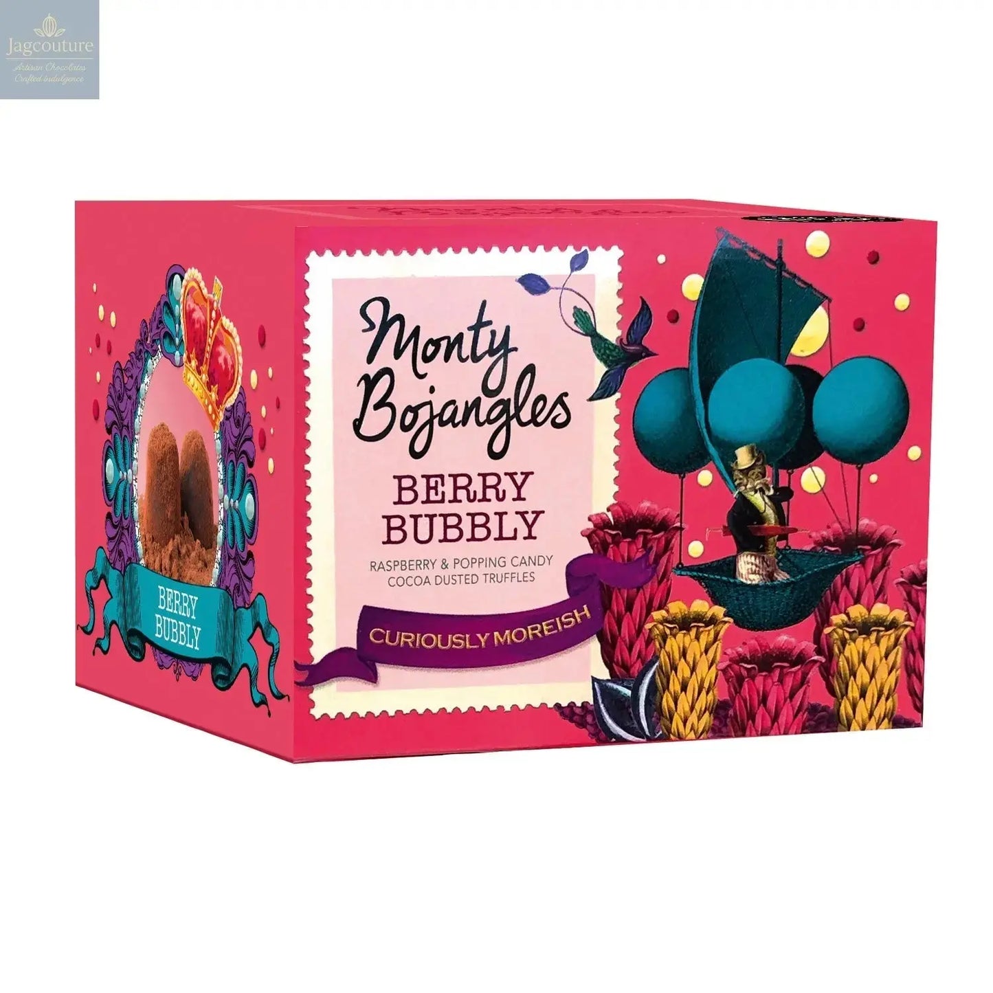Berry Bubbly gift box of raspberry flavoured cocoa dusted truffles with popping candy Jag Couture Chocolates