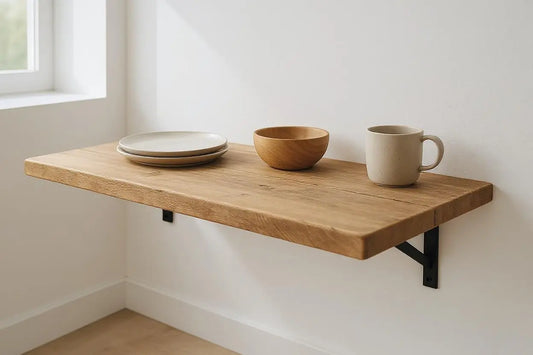 Foldable Wall-Mounted Solid Wood Table – Rustic Wood with Heavy-Duty Black Brackets – Space-Saving Desk for Kitchen, Office, or Small Spaces Tribe Joinery