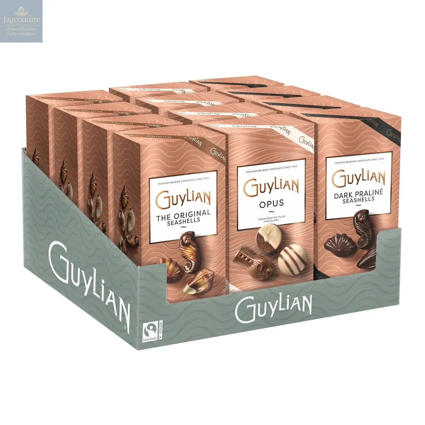 Guylian Luxe Gift box counter display - seashells 250g, dark seashells 225g, Opus 180g Jag Couture Chocolates