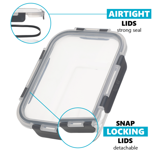 Glass Food Storage Containers with Airtight Lids - 1050ml - 5 PACK