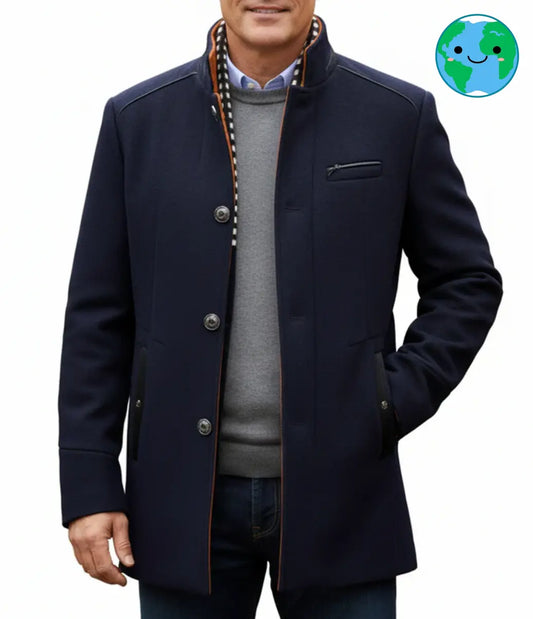 Mens Winter Wool Coat Thick Stand Collar With Scarf Navy Blue Size M, Biutimarden Massive Discounts