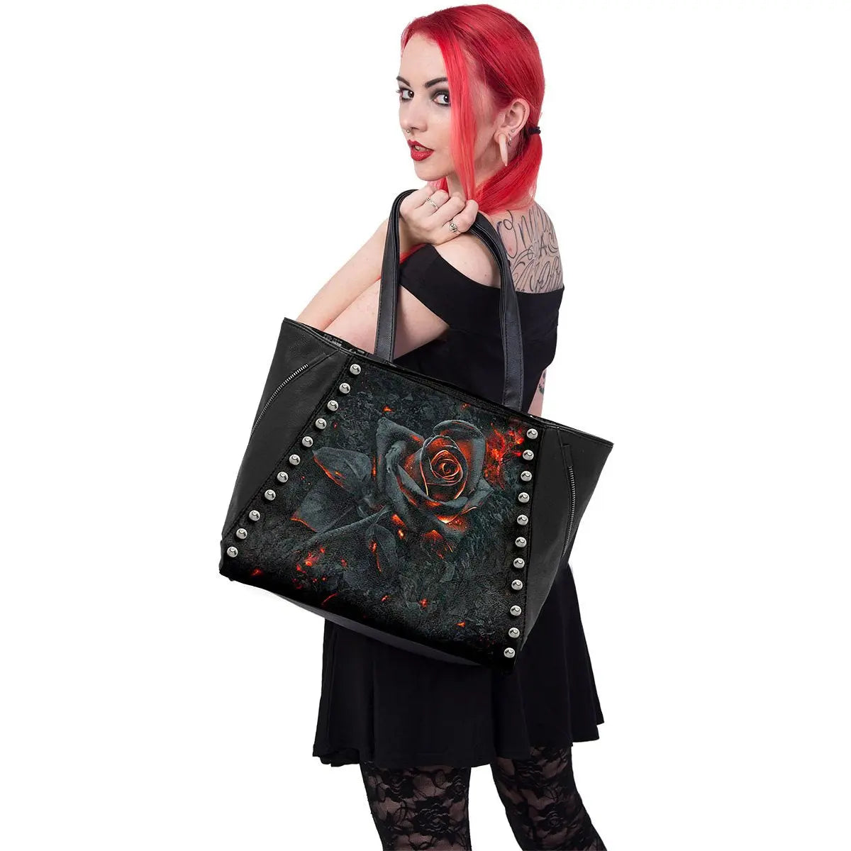 BURNT ROSE - Tote Bag - Top quality PU Leather Studded Spiral Direct