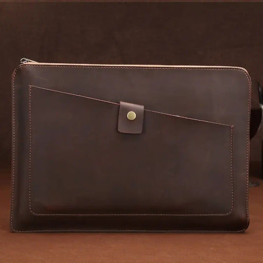 11.6 inch Genuine Leather Zipper Laptop Tablet Bag, For Macbook, Samsung, Lenovo, Sony, DELL Alienware, CHUWI, ASUS, HP 11.6 inch and Below Laptop(Coffee) Great Deal Offers