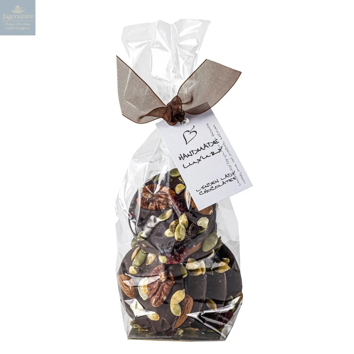 Linden Lady gift bags of dark chocolate mendiants Jag Couture Chocolates