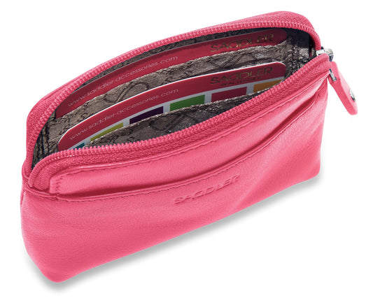 Compact Leather Zip-Top Purse "Pia" – Handmade by Saddler | RFID Protected & Gift Boxed | Multi-Functional Card, Coin & Key Holder