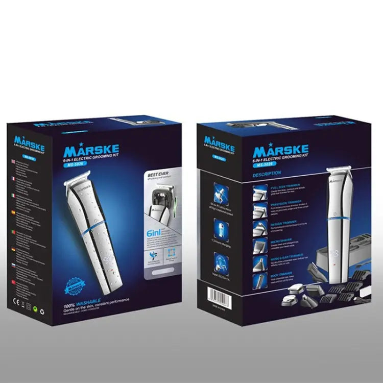 MARSKE 6 In 1 Hair Clipper Grooming Set Rechargeable Razor Carving Nose Hair Trimmer EU Plug Vitrax