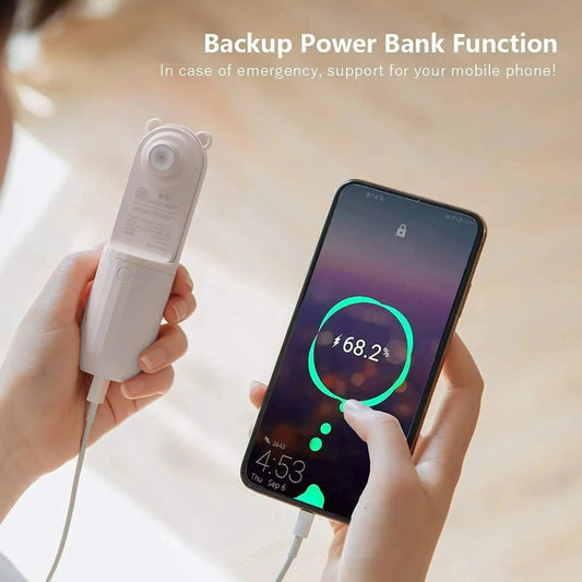 Rechargeable Hand Held Pocket Fan for Personal Cooling with Medium and High Fan Speeds and Optional Portable Power Bank Senelux