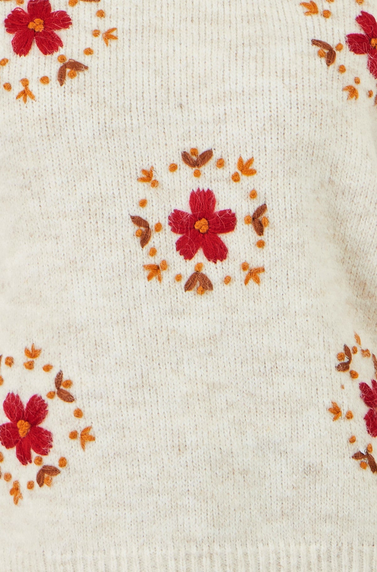 Yumi Ivory Patch Floral Embroidered Relaxed Jumper