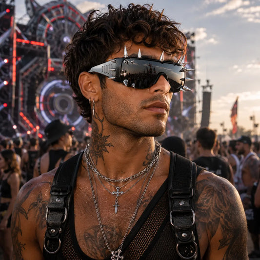 Black Punk Spike Shield Glasses WonkiWear