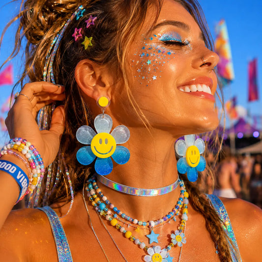 Oversized Blue Daisy Drop Earrings WonkiWear
