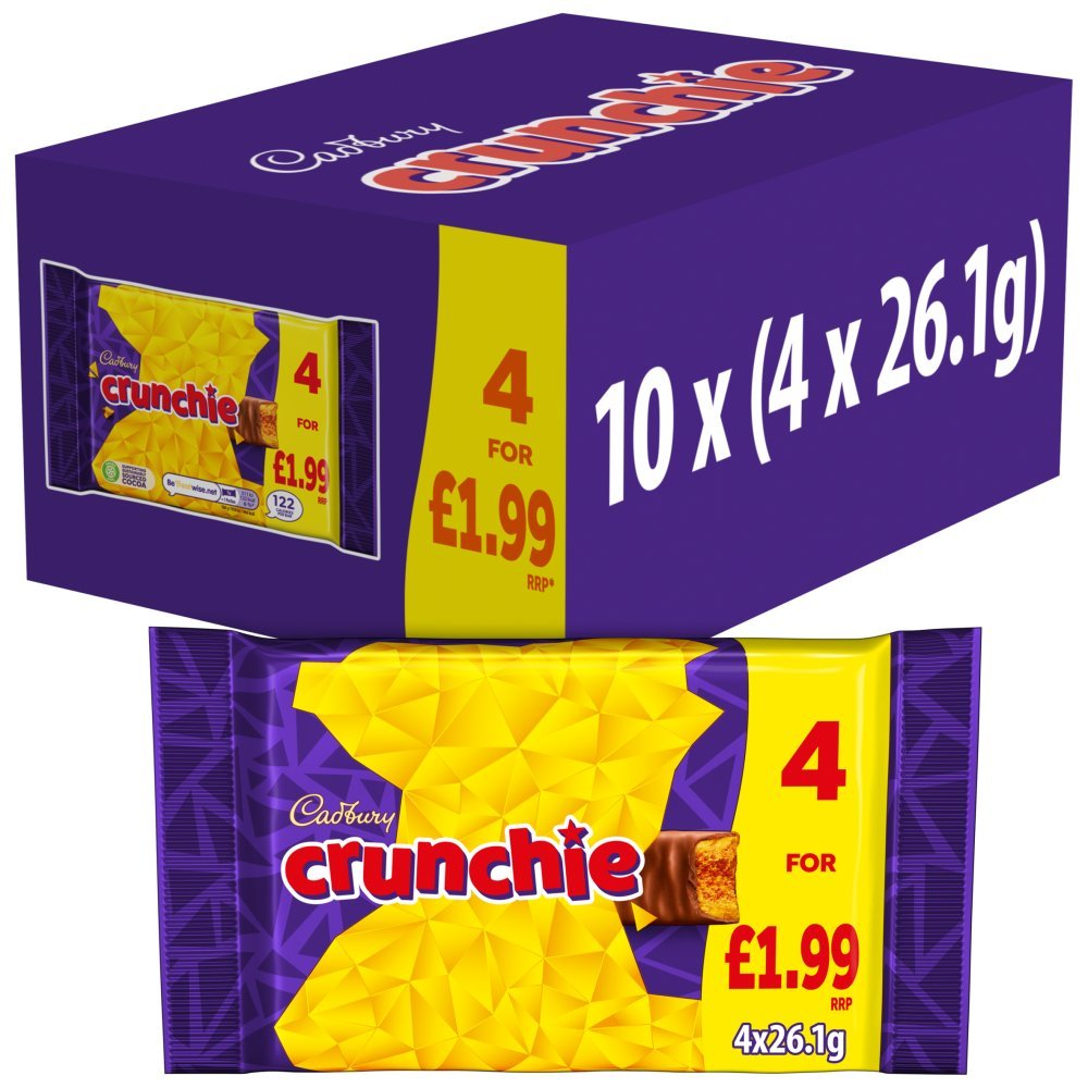 Cadbury Crunchie Chocolate Bar 4 Pack Multipack PMP (Case of 10)
