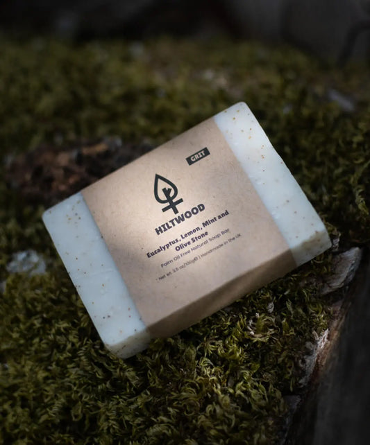 Eucalyptus Lemon Mint and Olive Stone Natural Soap Bar (With Grit) Hiltwood