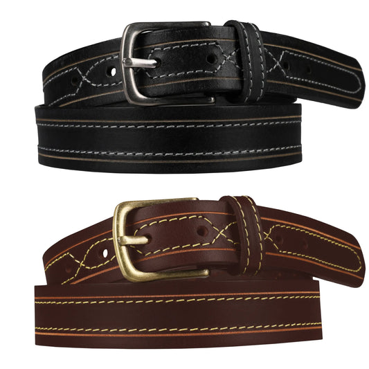 Outback 1.25" Wide Contrast Stitch Full Grain Leather Belt ButtonFresh.co.uk