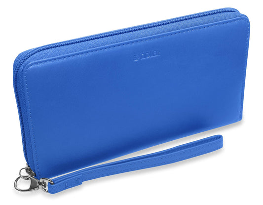 SADDLER SOPHIA Leather Zip Around Purse - 15 Card slots, Mobile Phone Pocket, Detachable Wrist Strap- RFID Protected