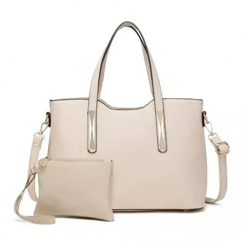 S1719 - Miss Lulu PU Leather Handbag & Purse - Beige Blue Pirate