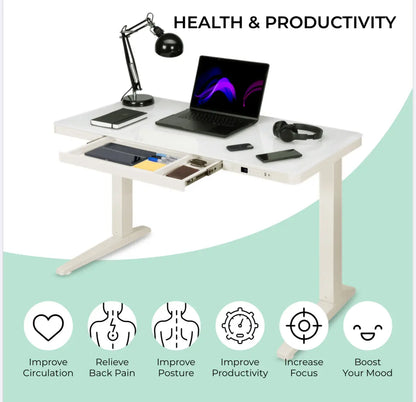 E-Max Electric Height Adjustable Desk White (Glass Top) – Purus Life Purus Life
