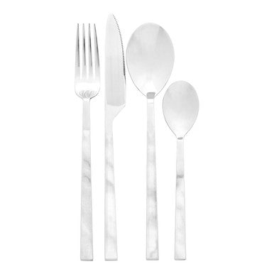 16 Piece White Faux Marble Cutlery Set | Avie