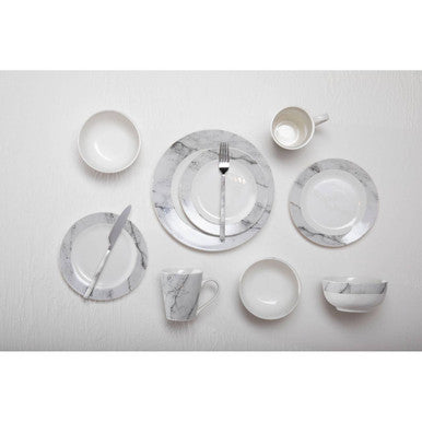 16 Piece White Faux Marble Cutlery Set | Avie