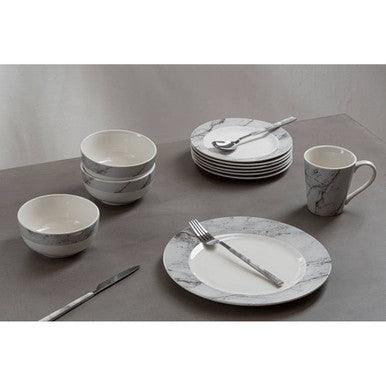 16 Piece White Faux Marble Cutlery Set | Avie