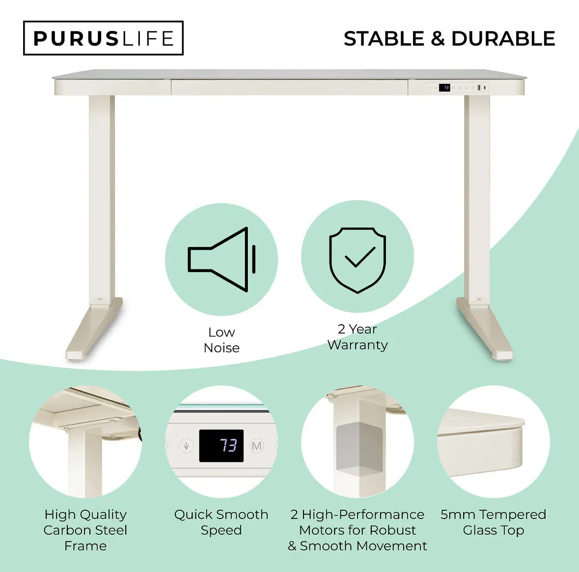 E-Max Electric Height Adjustable Desk White (Glass Top) – Purus Life Purus Life