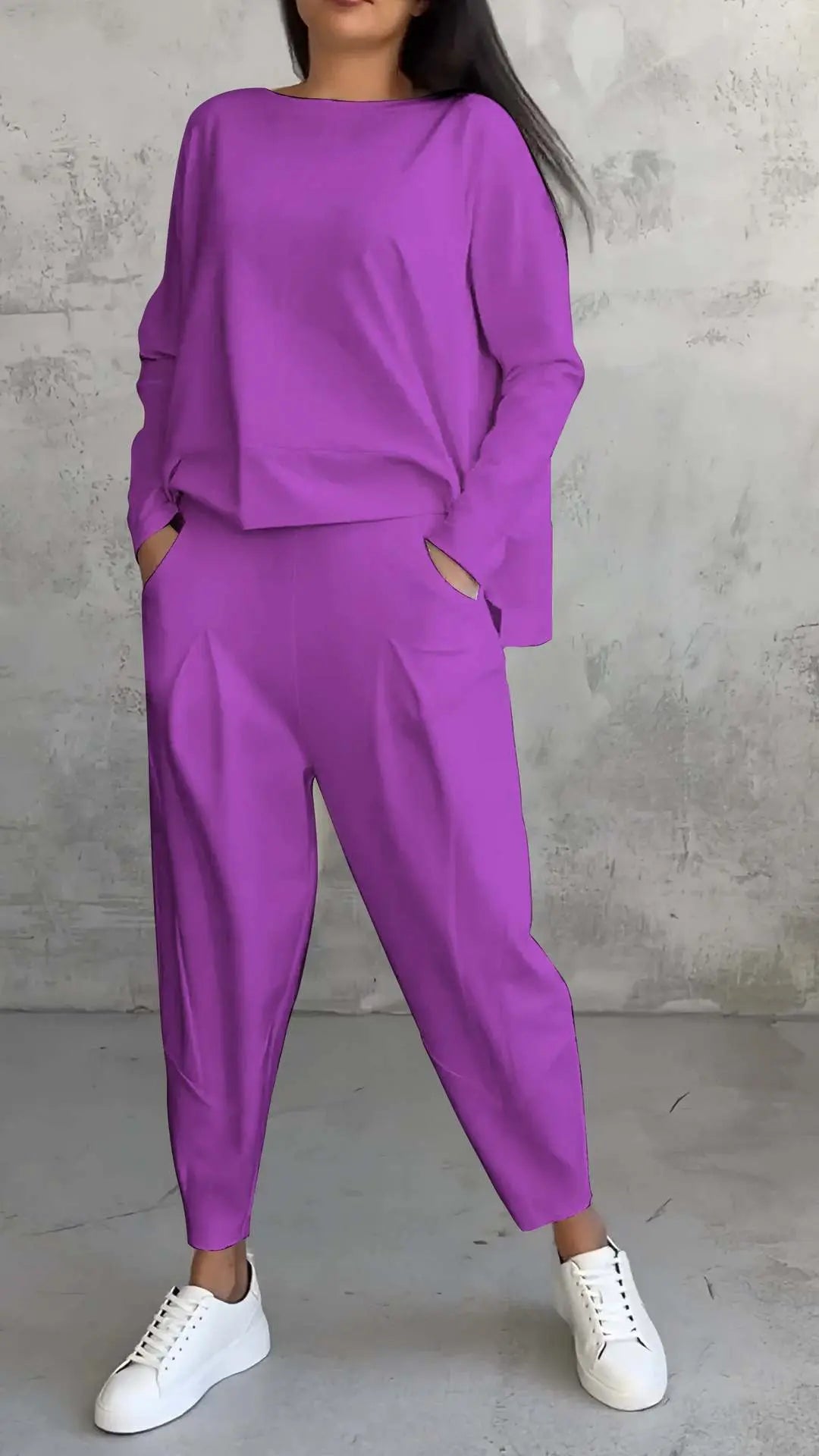 Women's Irregular Suit Long-sleeved Round Neck Top And Loose Harem Pants With Pockets Ins Fashion Trousers Set Women's Clothing Michan Direct