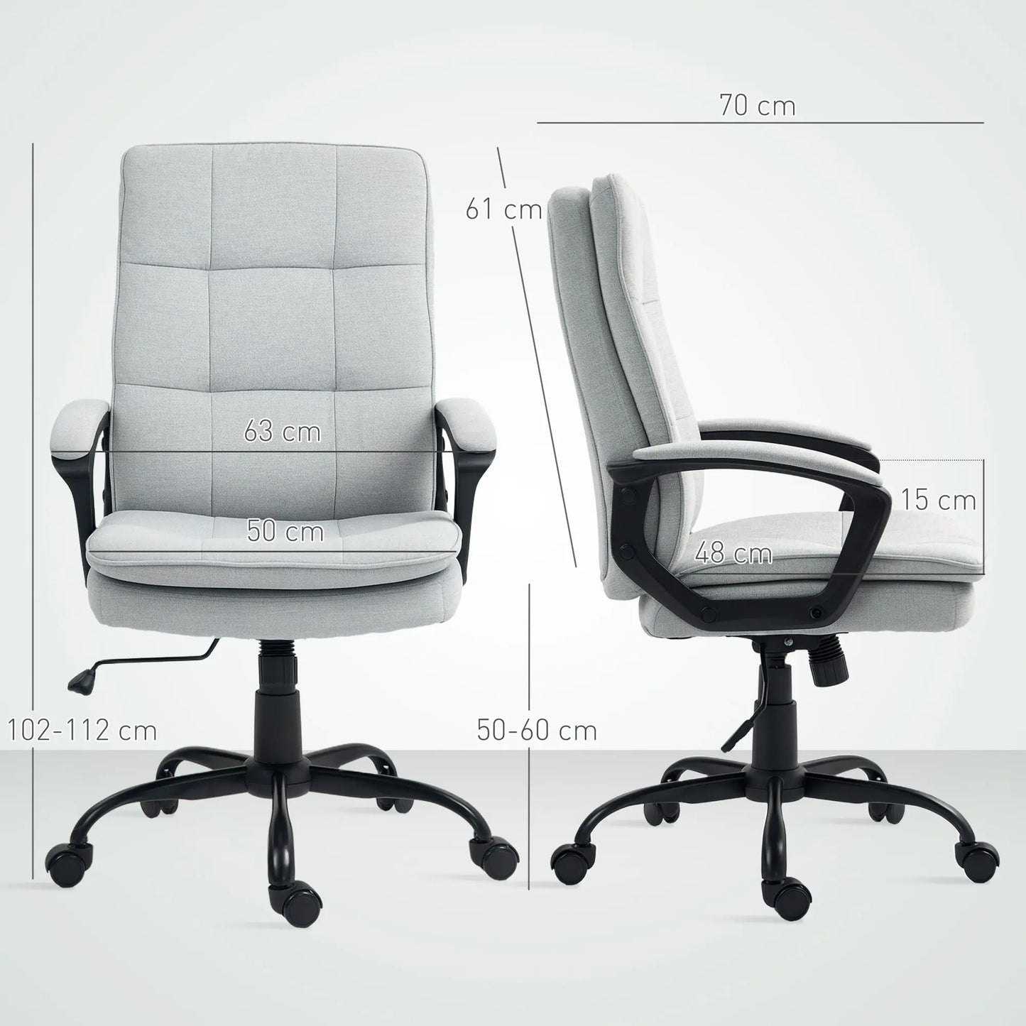 HOMCOM Linen-Look Double-Padded Office Chair - Grey Wise Galleria