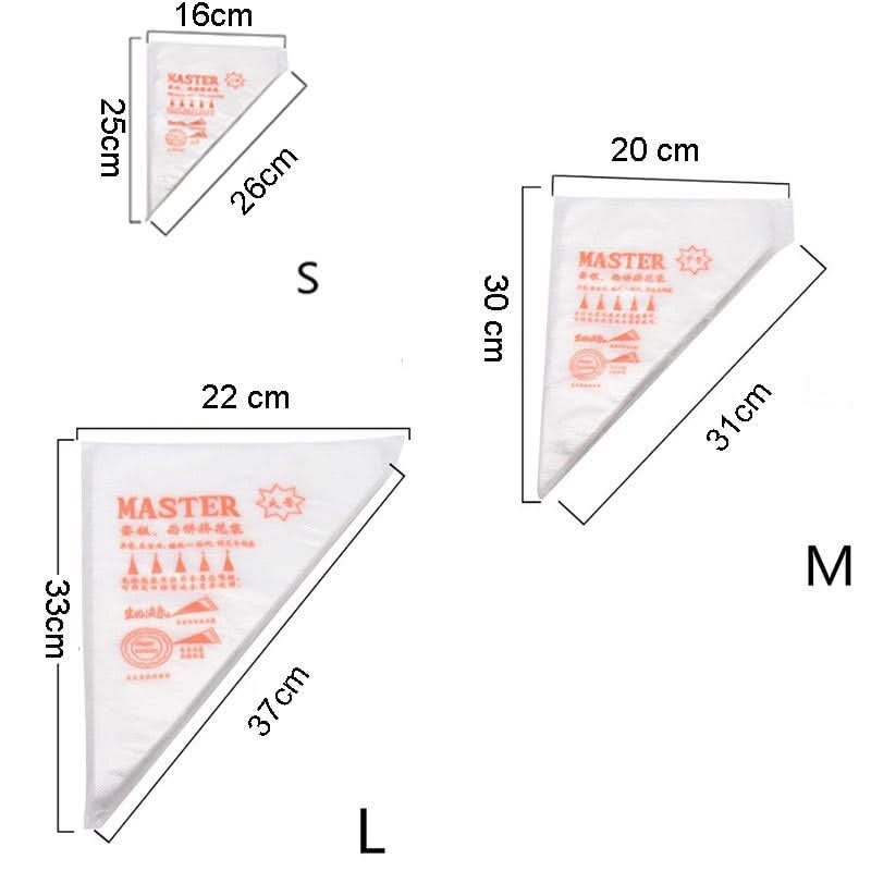 100 PCS Disposable Pastry Bag S/M/L Piping Bag for Baking