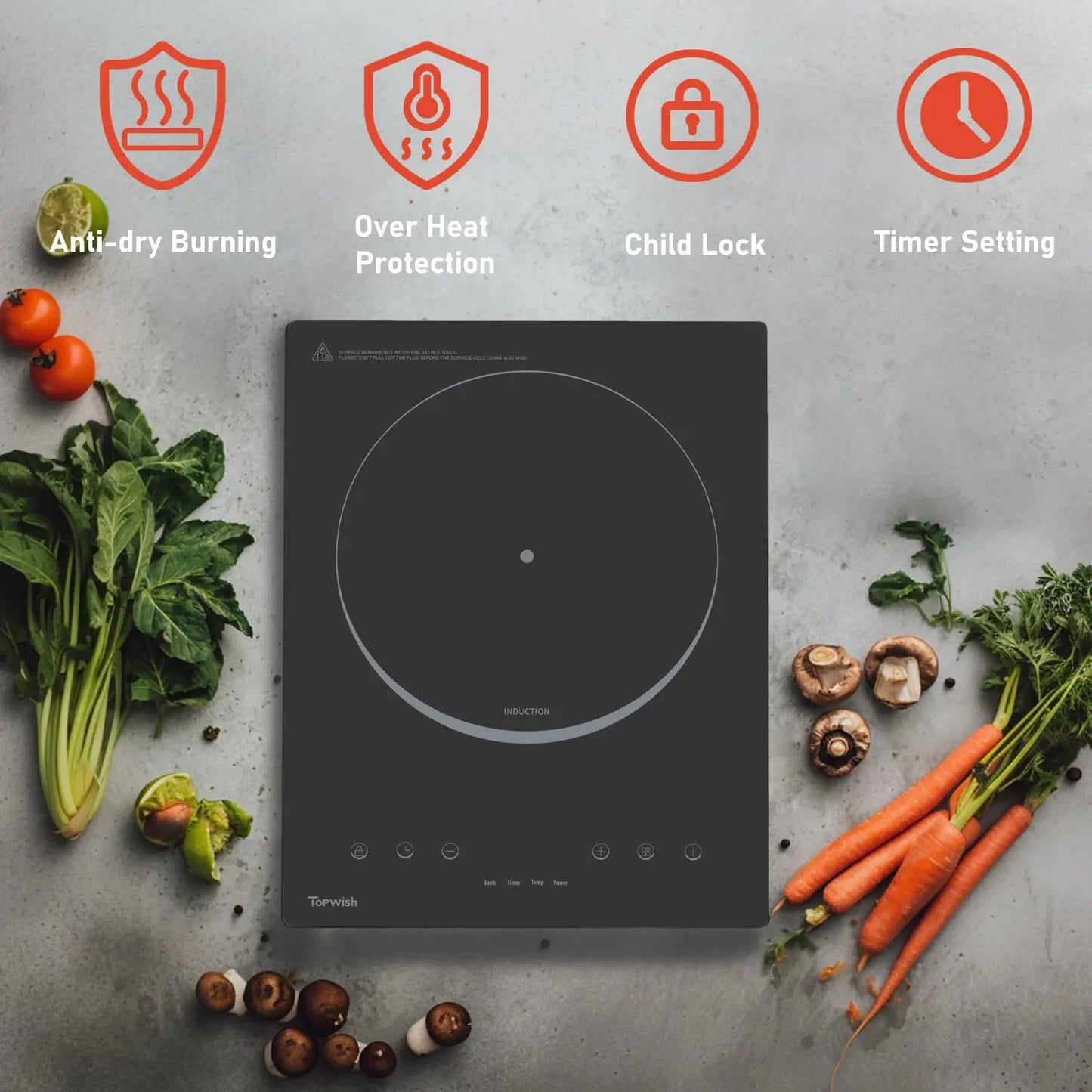 2200W Black Crystal Panel Induction Cooker Preciousvita