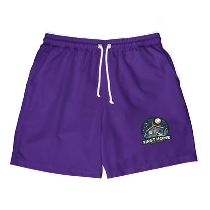 Purple Unisex Swim Shorts with 'First Home' Design | Beachwear, Summer Shorts, Pool Party, Vacation Essentials, Gift Idea