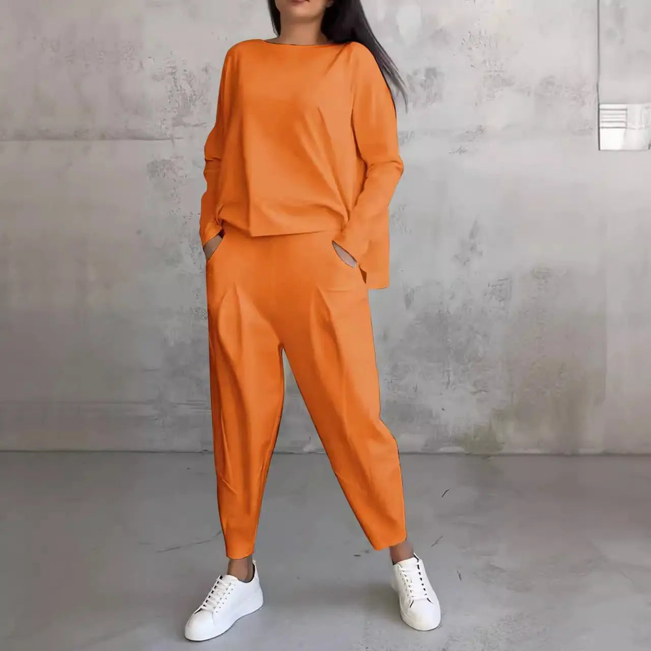 Women's Irregular Suit Long-sleeved Round Neck Top And Loose Harem Pants With Pockets Ins Fashion Trousers Set Women's Clothing Michan Direct
