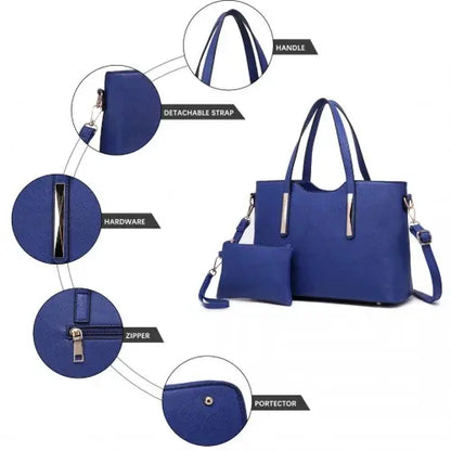 S1719 - Miss Lulu Pu Leather Handbag & Purse - Navy Blue Pirate