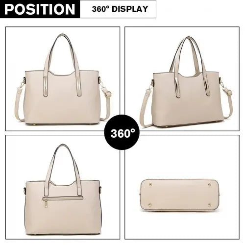 S1719 - Miss Lulu PU Leather Handbag & Purse - Beige Blue Pirate