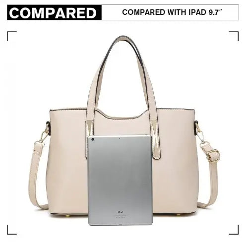 S1719 - Miss Lulu PU Leather Handbag & Purse - Beige Blue Pirate