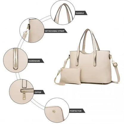 S1719 - Miss Lulu PU Leather Handbag & Purse - Beige Blue Pirate