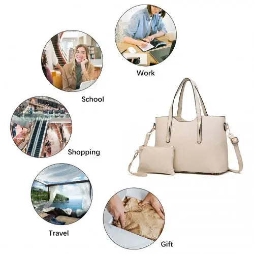 S1719 - Miss Lulu PU Leather Handbag & Purse - Beige Blue Pirate