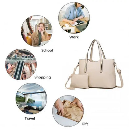 S1719 - Miss Lulu PU Leather Handbag & Purse - Beige Blue Pirate