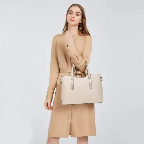 S1719 - Miss Lulu PU Leather Handbag & Purse - Beige Blue Pirate