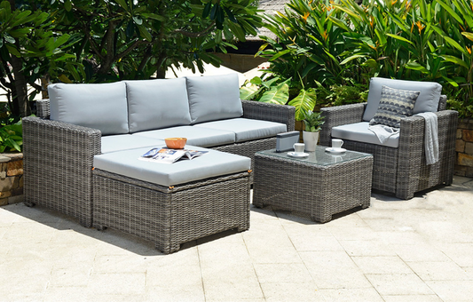 Marbella 5-Seater Garden Lounge Set with Ottoman Chaise | Grey Cushions
