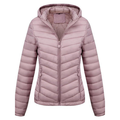 Women's Solid-Color Zippered Hooded Winter Coat Jacket Casual