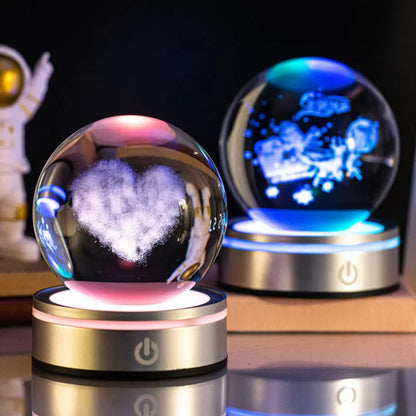 Creative 3D Inner Carving Luminous Crystal Ball Colorful Gradient Small Night Lamp Home Decorations Gifts Selection Michan Direct